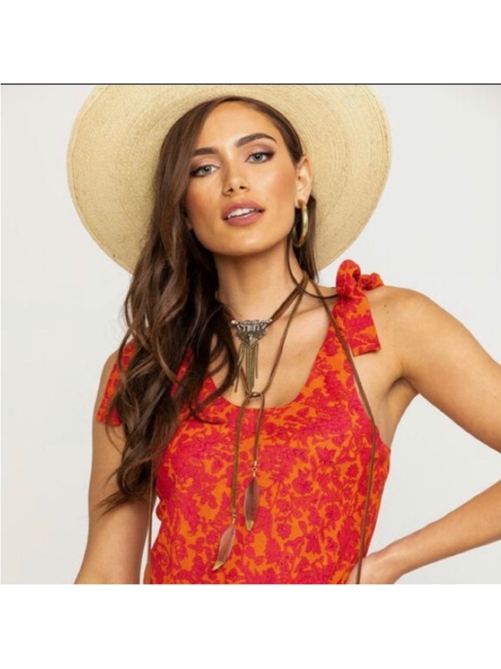 Free People Kikas Printed Midi Tiered Dress in Tangerine, Size XS - Picture 3 of 16